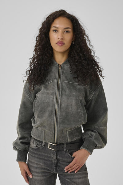 MattyMW Leather BomberJacket Medium Grey Retro Wash - 10705252 Thumbnail