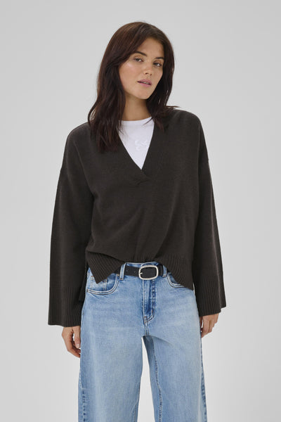 HuxiMW V-Neck Pullover Espresso - 10705282 Thumbnail