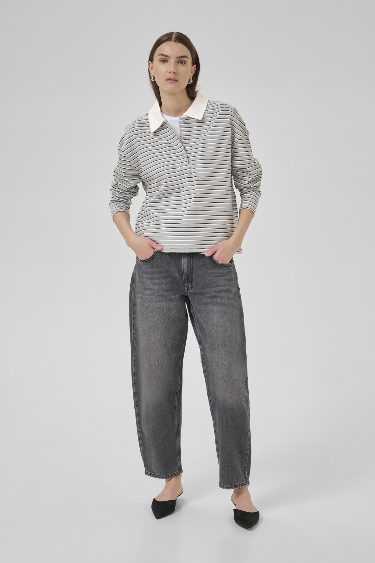 KlaraMW LS Polo Blouse Peal Blue Striped - 10705297