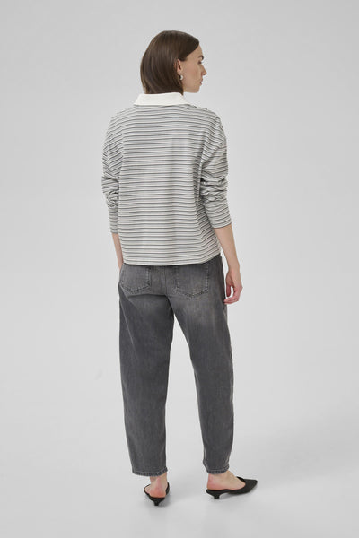 KlaraMW LS Polo Blouse Peal Blue Striped - 10705297 Thumbnail