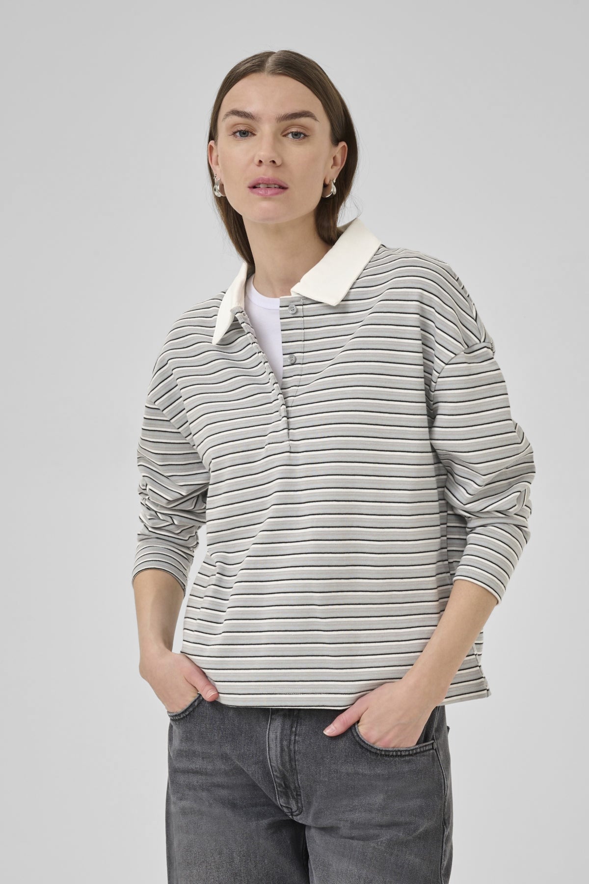 KlaraMW LS Polo Blouse Peal Blue Striped - 10705297