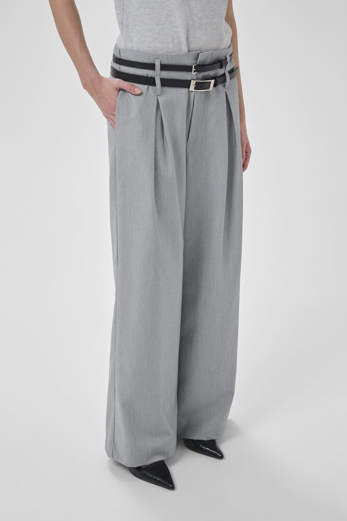 MWHanna Luna High Wide Pant Light Grey Melange - 100378 - 10705451