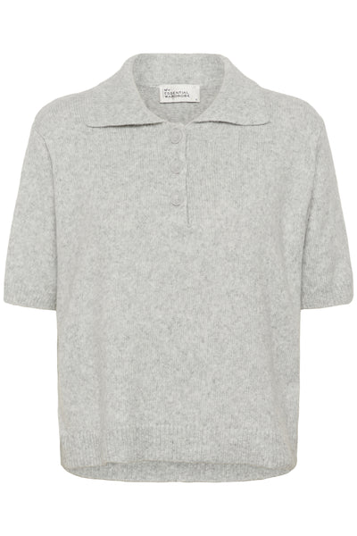 MWPaloma Fine Knit Polo SS Light Grey Melange - 100378 - 10705455 Thumbnail