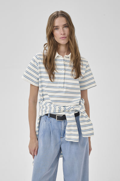 MWAsla Polo Tee Snow White Striped - 108453 - 10705474 Thumbnail