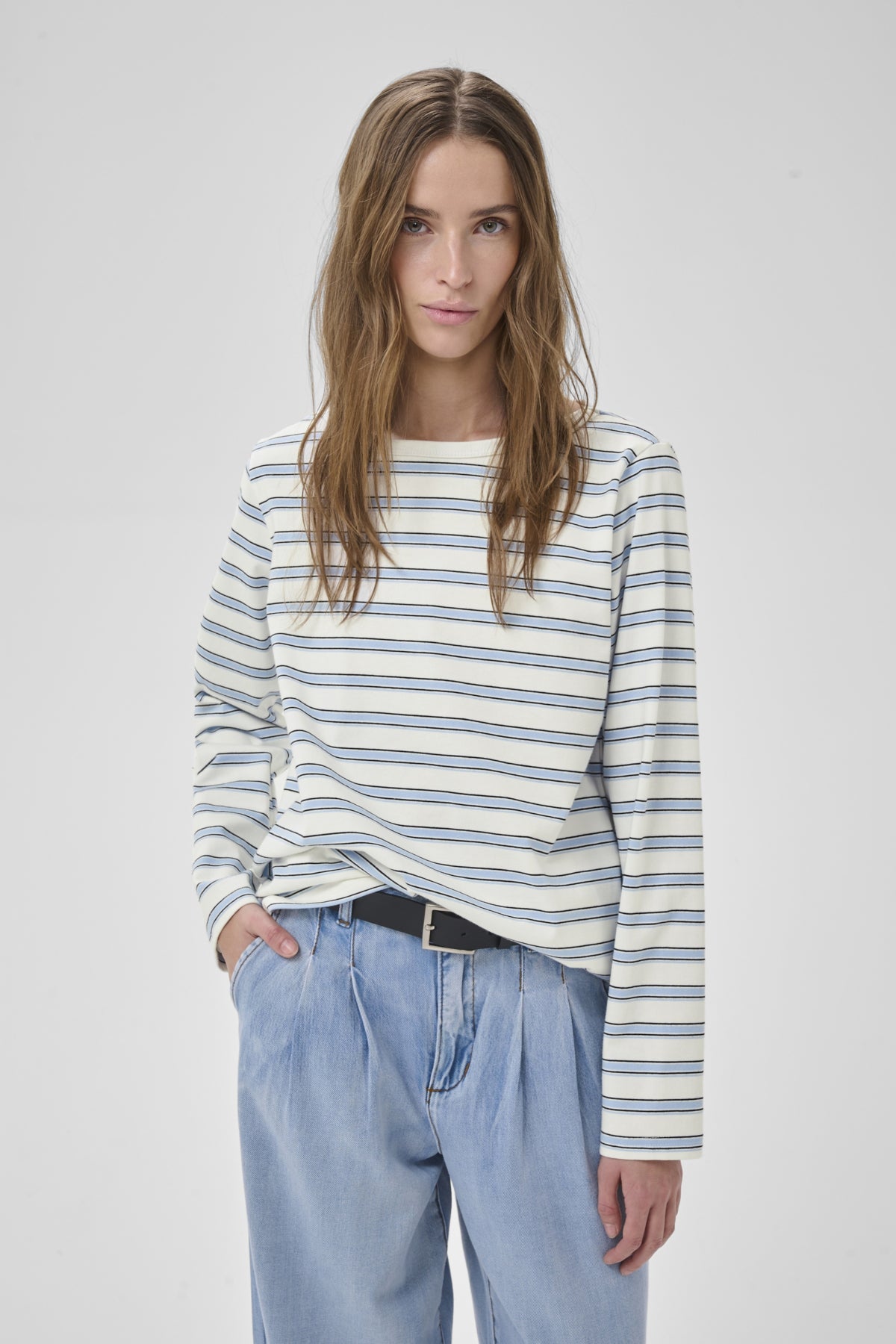 MWAsla Boatneck Blouse Snow White Striped - 108453 - 10705475