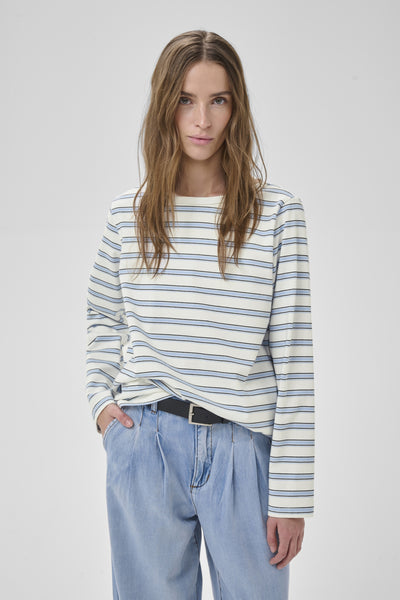 MWAsla Boatneck Blouse Snow White Striped - 108453 - 10705475 Thumbnail
