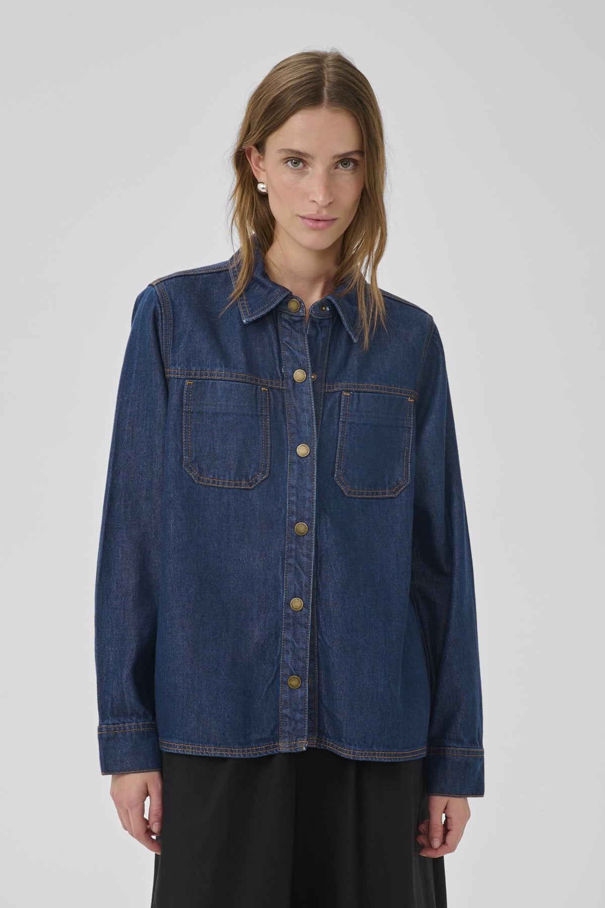 MWAnn 181 Boxy Shirt Dark Blue Un-Wash - 100067 - 10705483