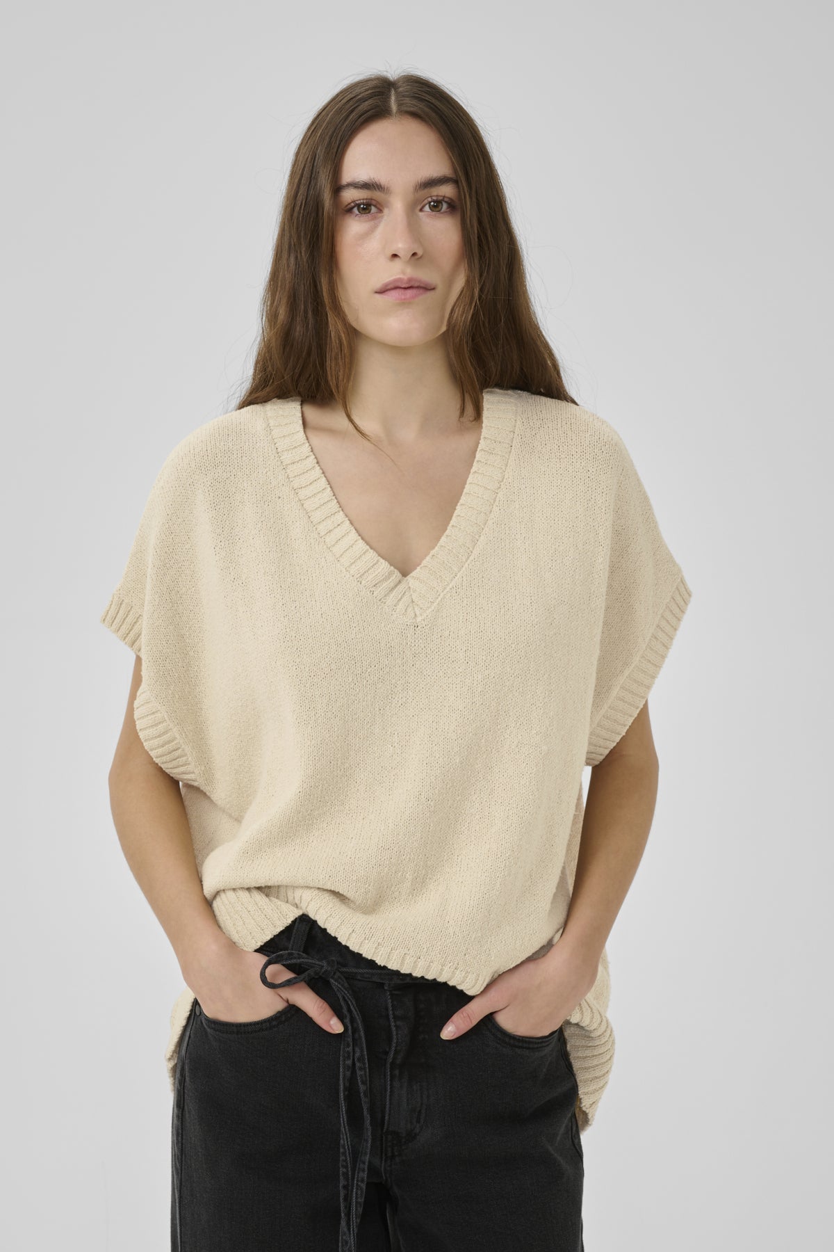 MWDiva V-Neck Knit Vest Brown Rice - 131105 - 10705514
