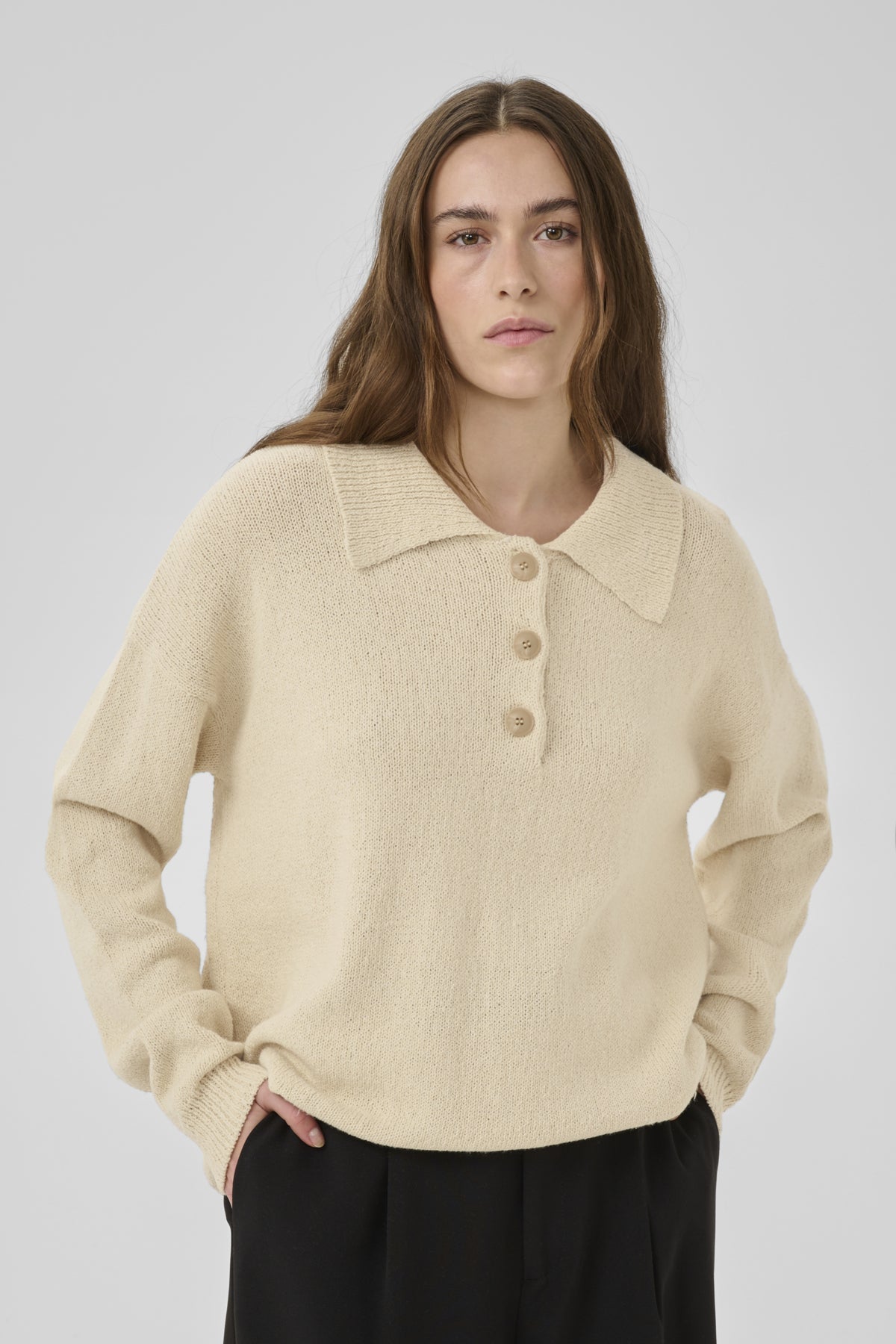 MWDiva Polo Knit Pullover Brown Rice - 131105 - 10705515