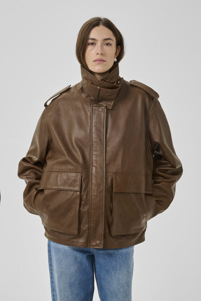 MWDina Leather Jacket Dark Brown - 109345 - 10705530 Thumbnail