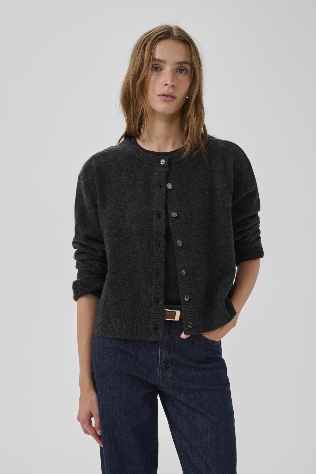 13 THE KNIT CARDIGAN Dark Grey Melange - 100379 - 10705548