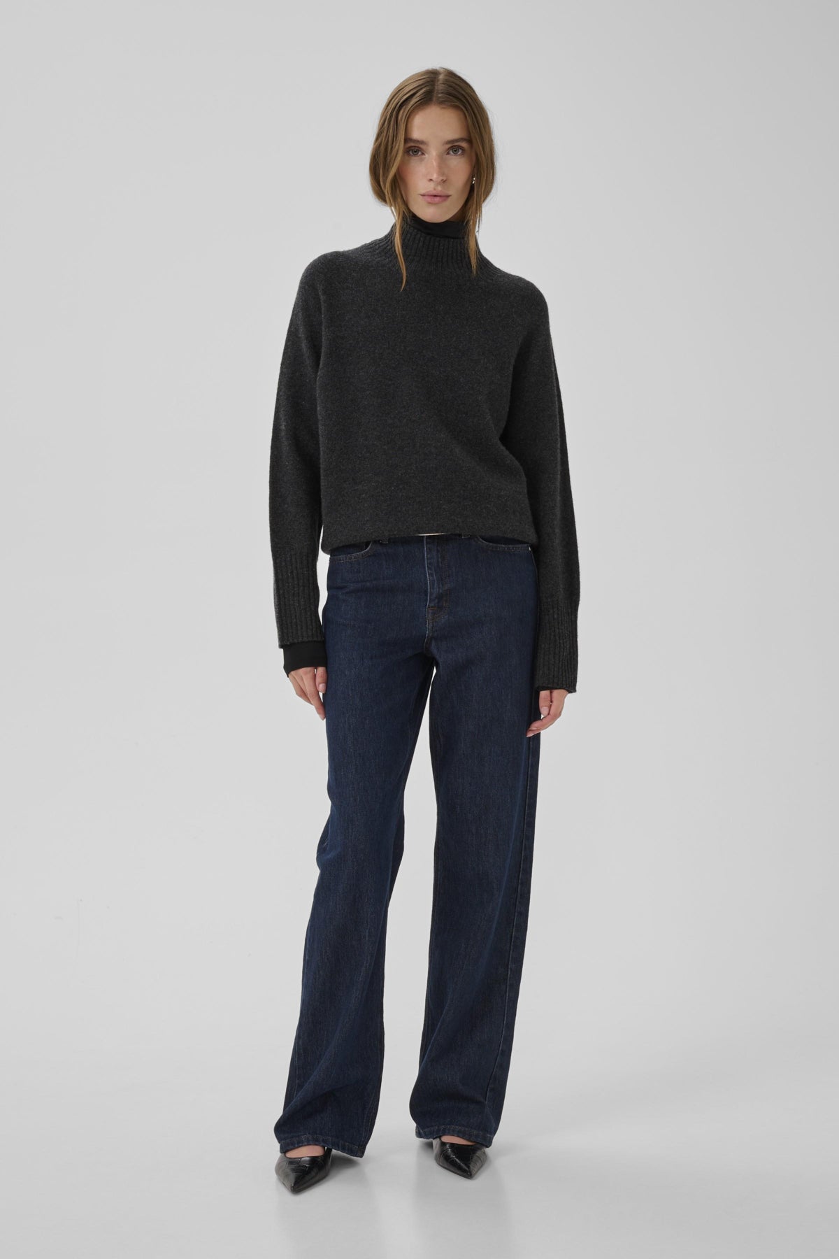 12 THE KNIT HIGH NECK Dark Grey Melange - 100379 - 10705626