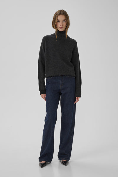 12 THE KNIT HIGH NECK Dark Grey Melange - 100379 - 10705626 Thumbnail