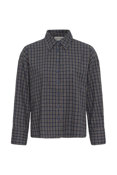 MWLennie Boxy Check Shirt Dark Sapphire Blue Check - 107 - 10705701 Thumbnail