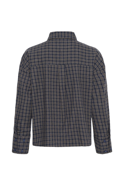 MWLennie Boxy Check Shirt Dark Sapphire Blue Check - 107 - 10705701 Thumbnail