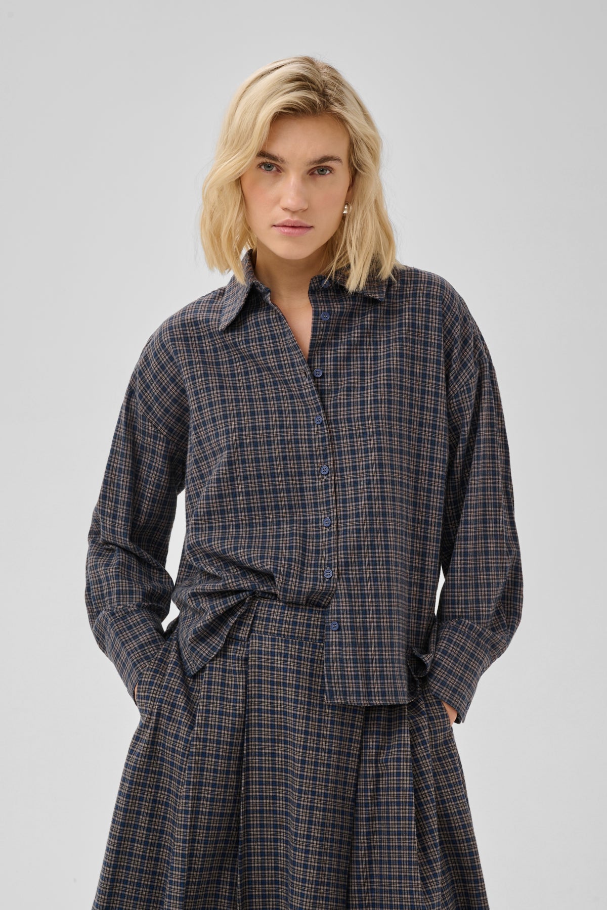 MWLennie Boxy Check Shirt Dark Sapphire Blue Check - 107 - 10705701