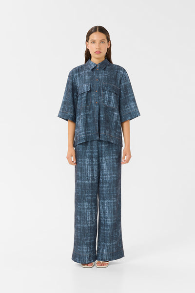 GZdemia P SS shirt Dark denim structure - 10910409 Thumbnail