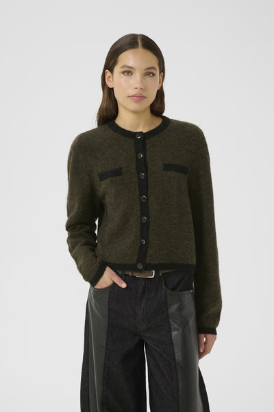GZalpha ls contrast cardigan Olive M‚lange/Black - 10910459 Thumbnail