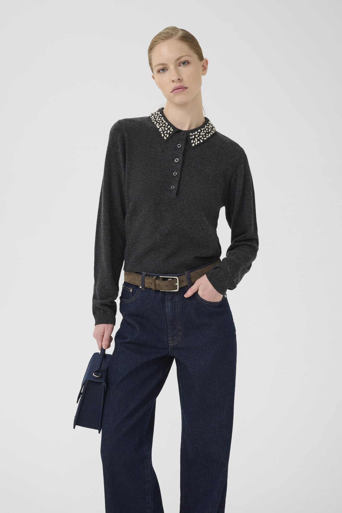 GZmanzi deco polo pullover Deep Graphite Melange - 106530 - 10910778