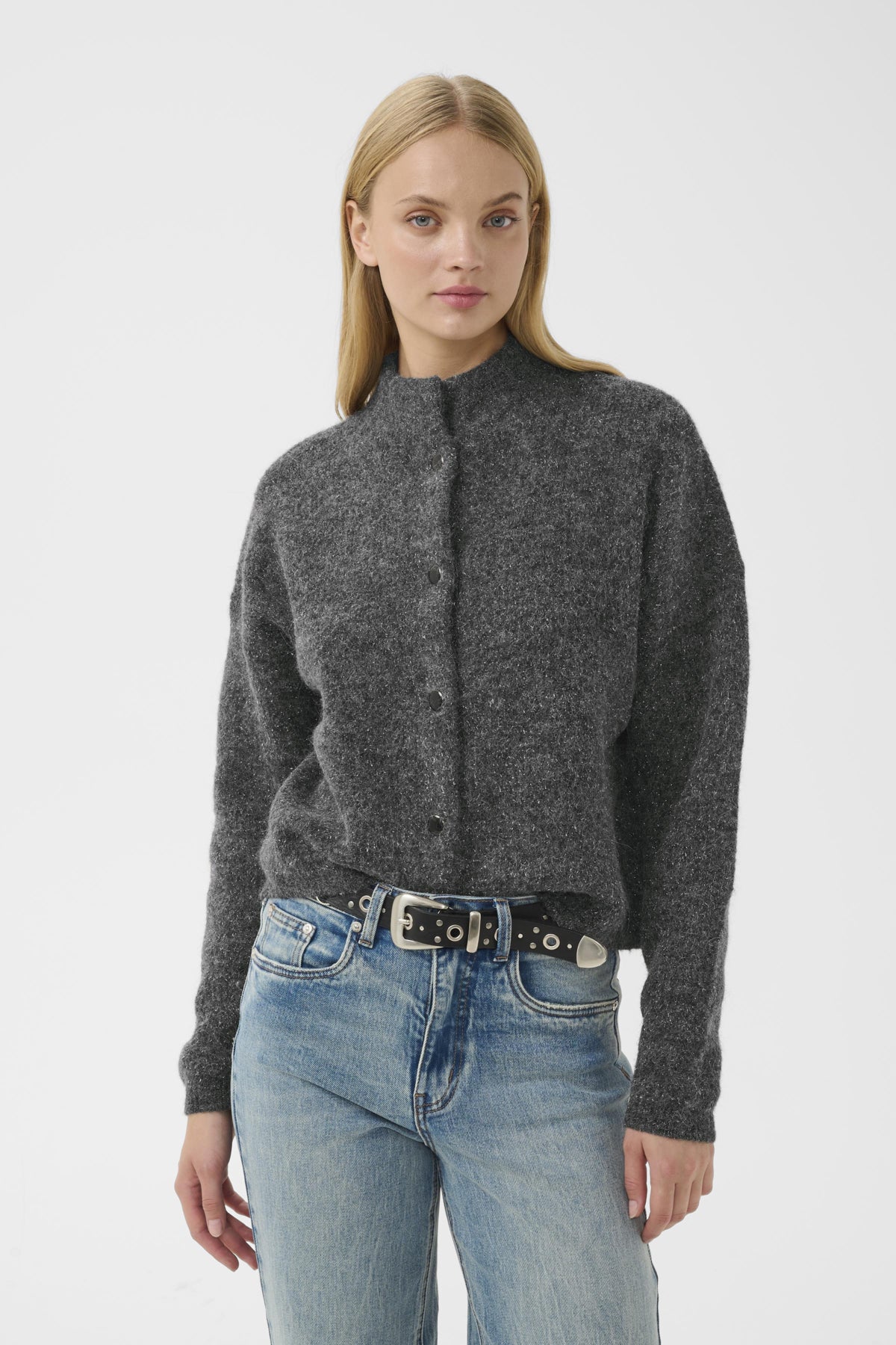 GZalpha shimmer cardigan Charcoal melange with lurex - - 10910817