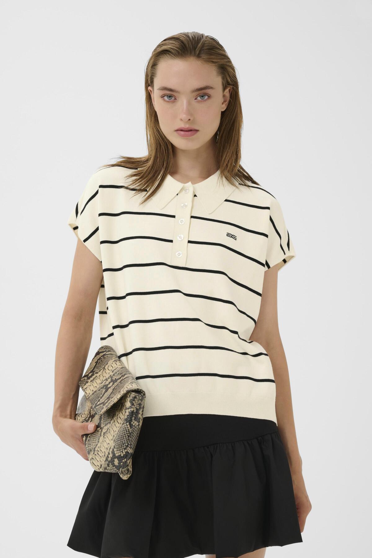 GZsaia ss polo pullover Egret/Black striped - 109393 - 10911206