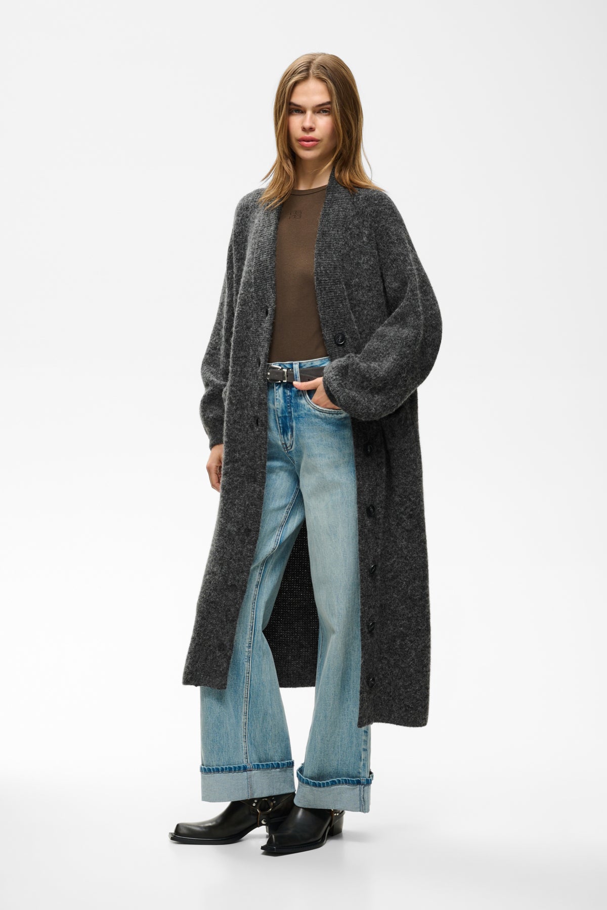 GZalpha long cardigan Charcoal melange - 106286 - 10911812