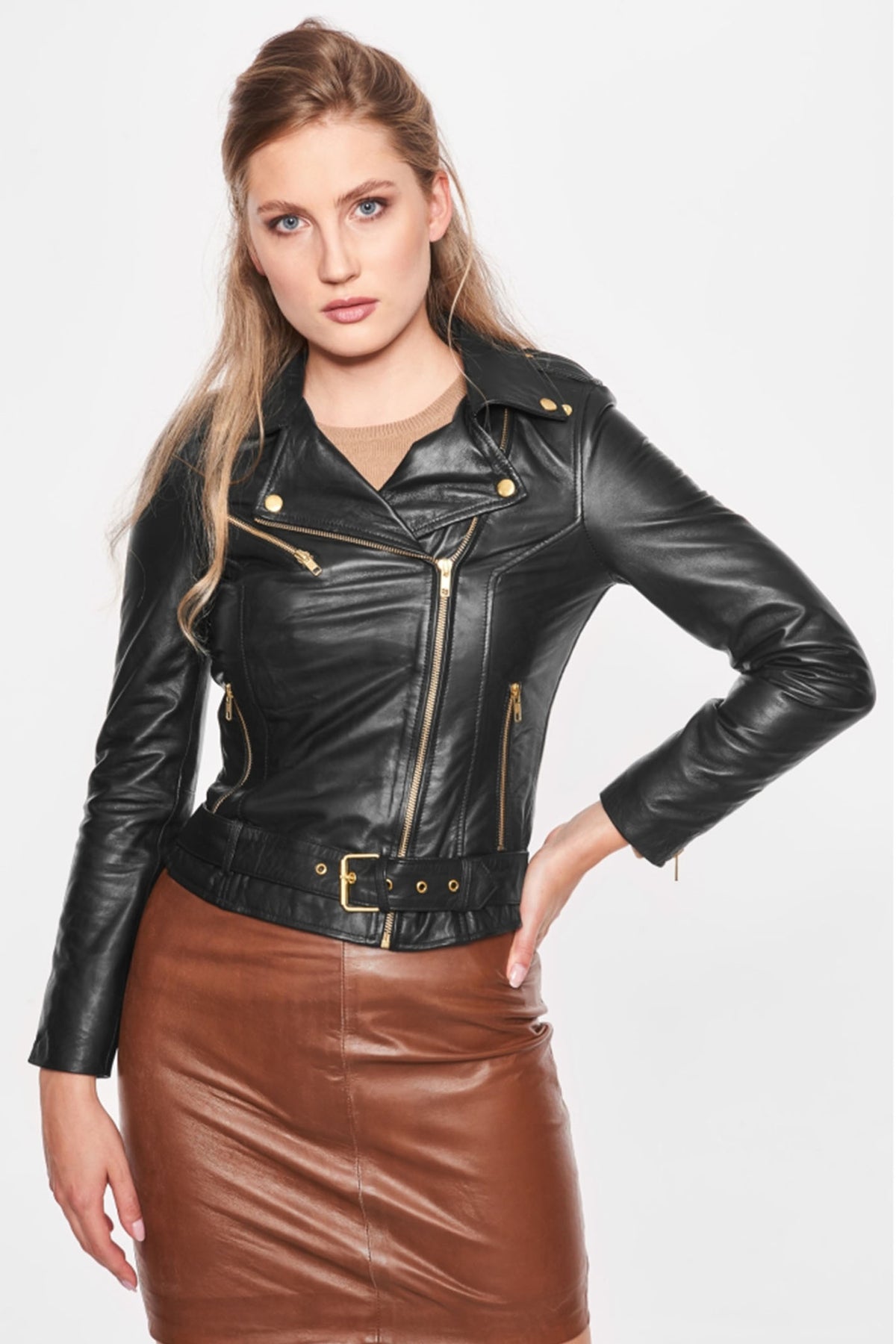 Biker Jacket Black w. Gold acc. - 10575