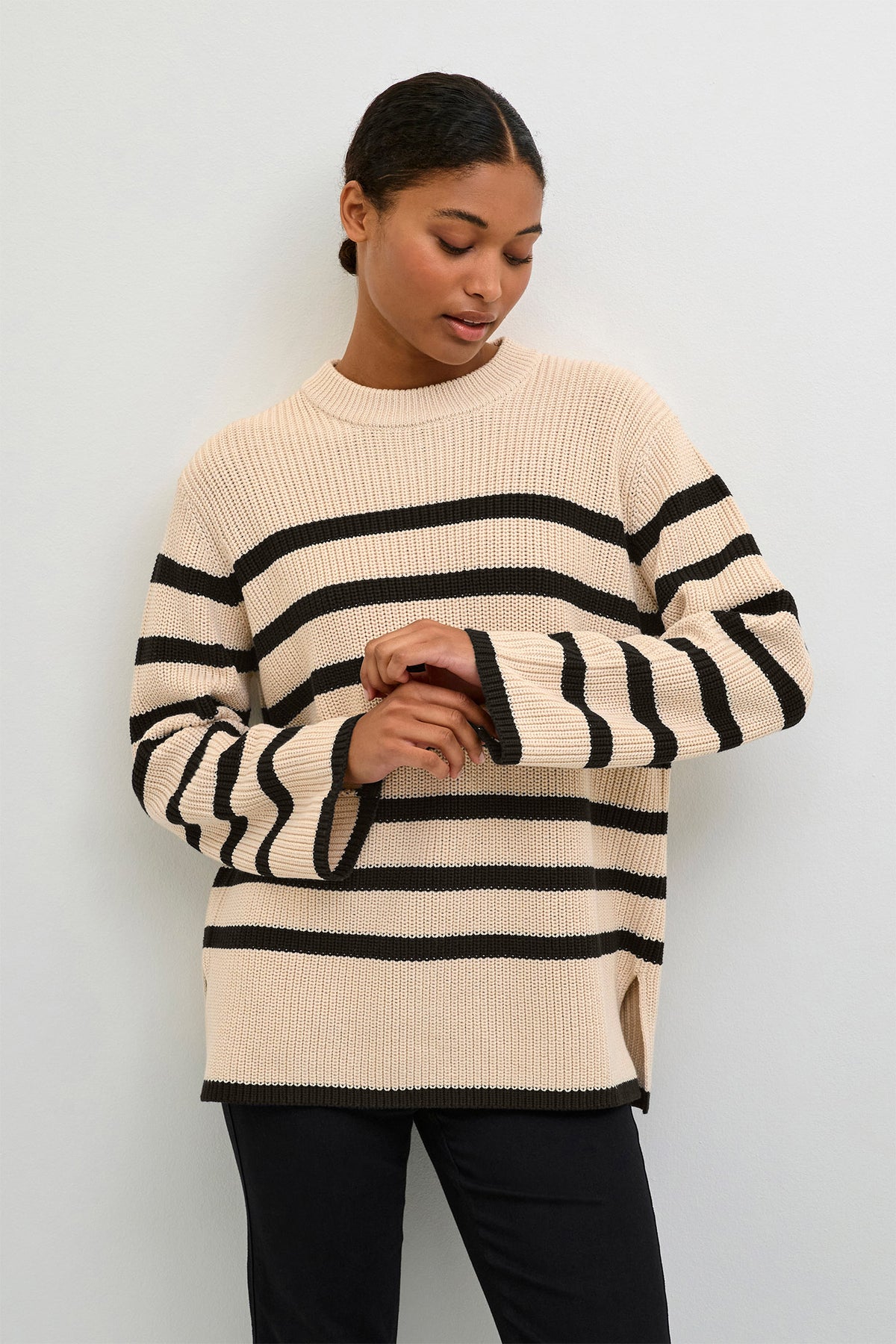 KAcilla Knit Pullover Sand Dollar / Black Stripe