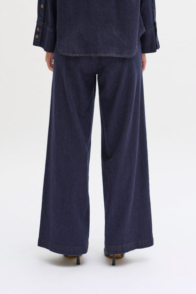 LaraMW 115 Wide Pant Dark Blue Un-Wash - 10704538 Thumbnail