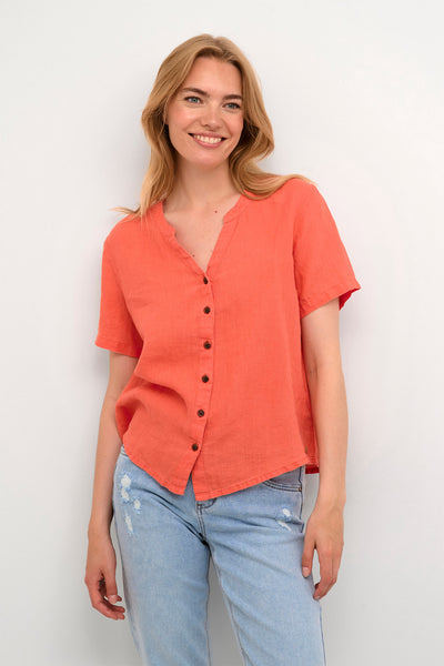 CRBellis Linen Shirt Hot Coral - 10611578 Thumbnail