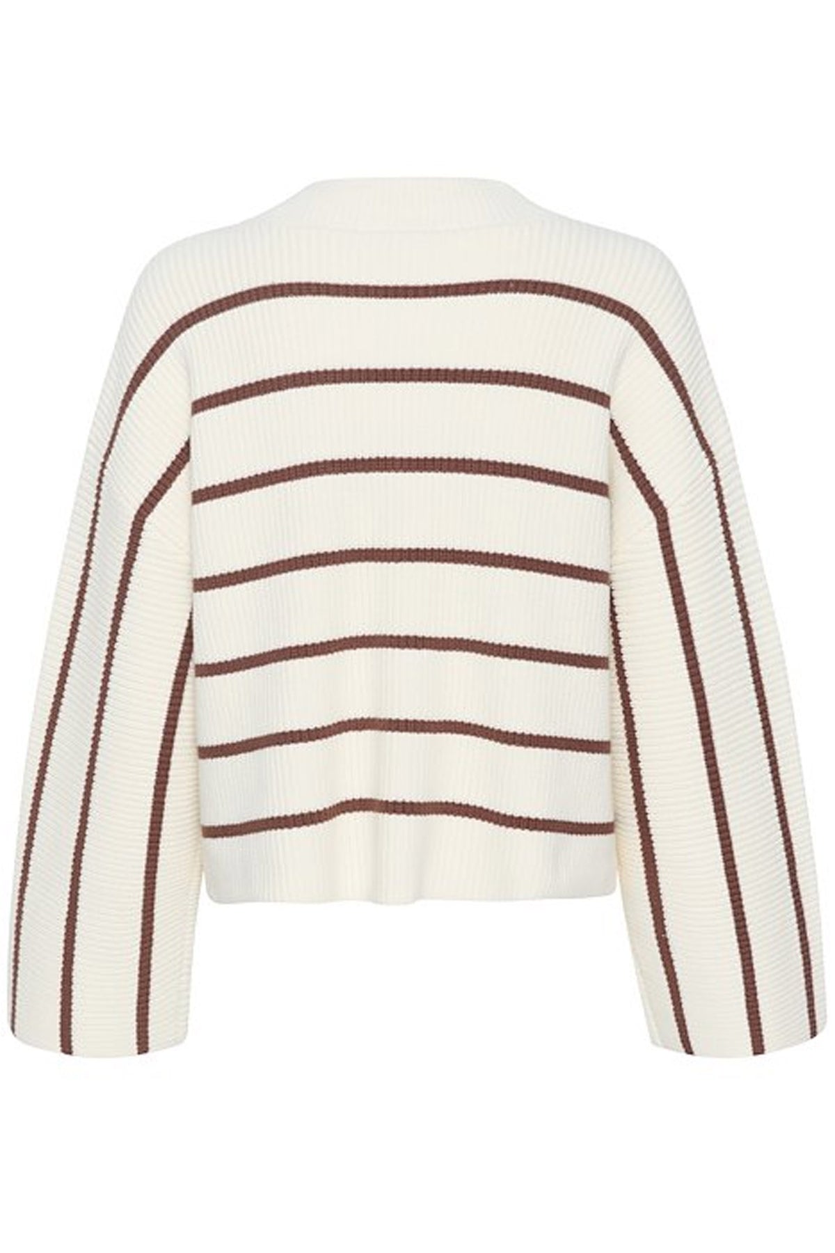 SebaGZ V-neck pullover Egret with brown stripes - 10909268