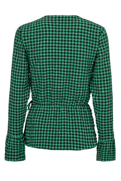 CalebCC Check Wrap Blouse 34-Green Thumbnail