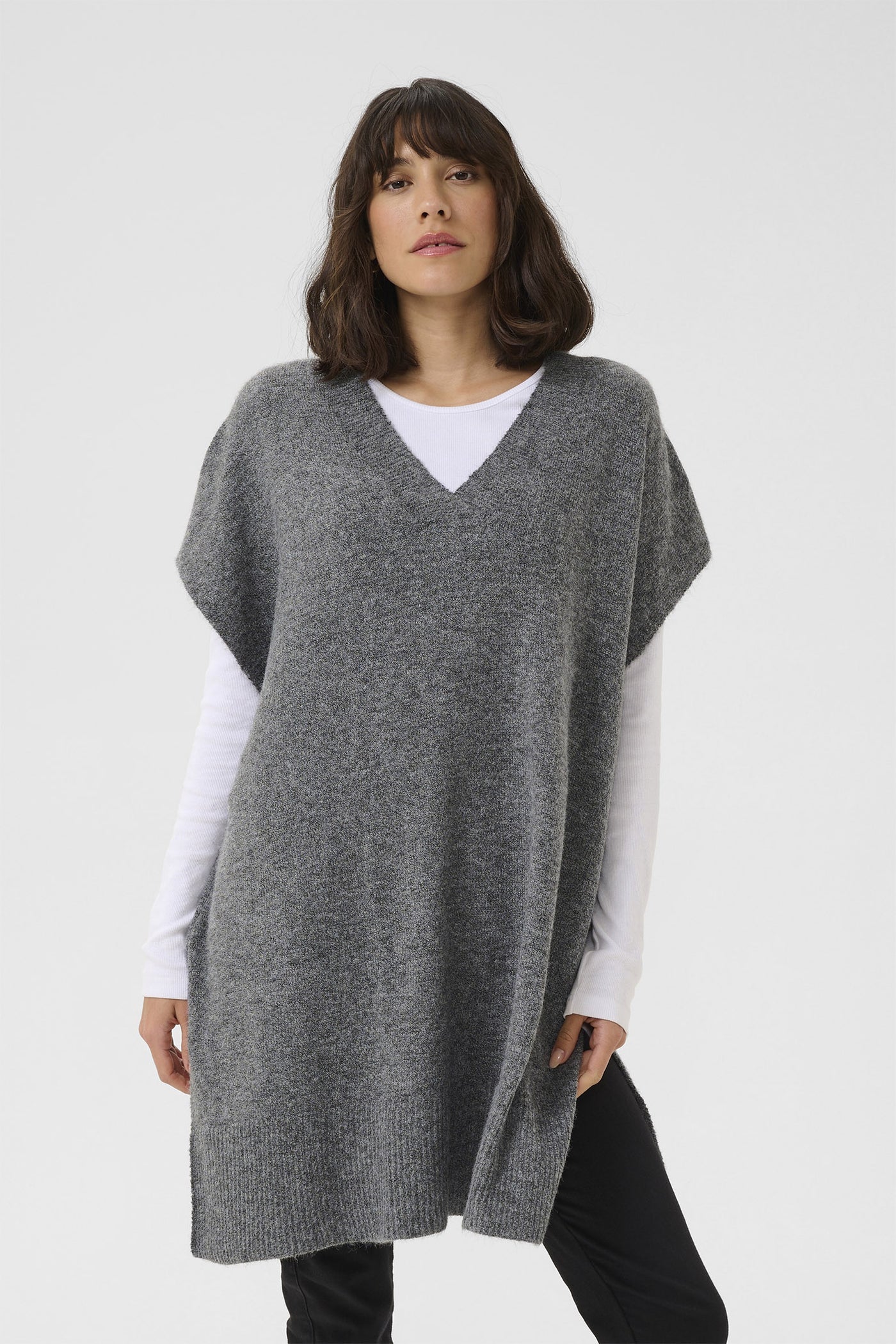 KAannetta Knit Poncho Dark grey melange - 10510119