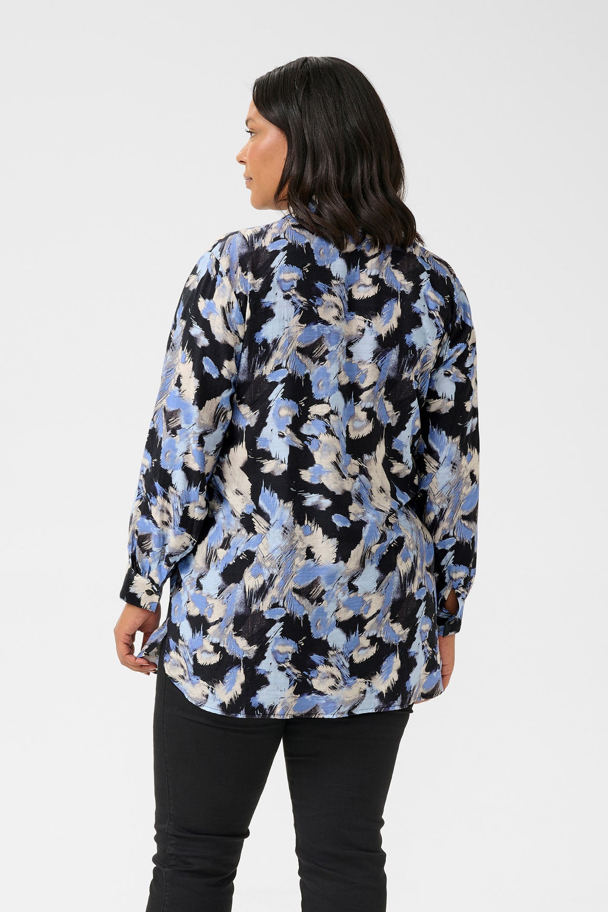 KCtoria Shirt Tunic Black/Blue Graphic Strokes