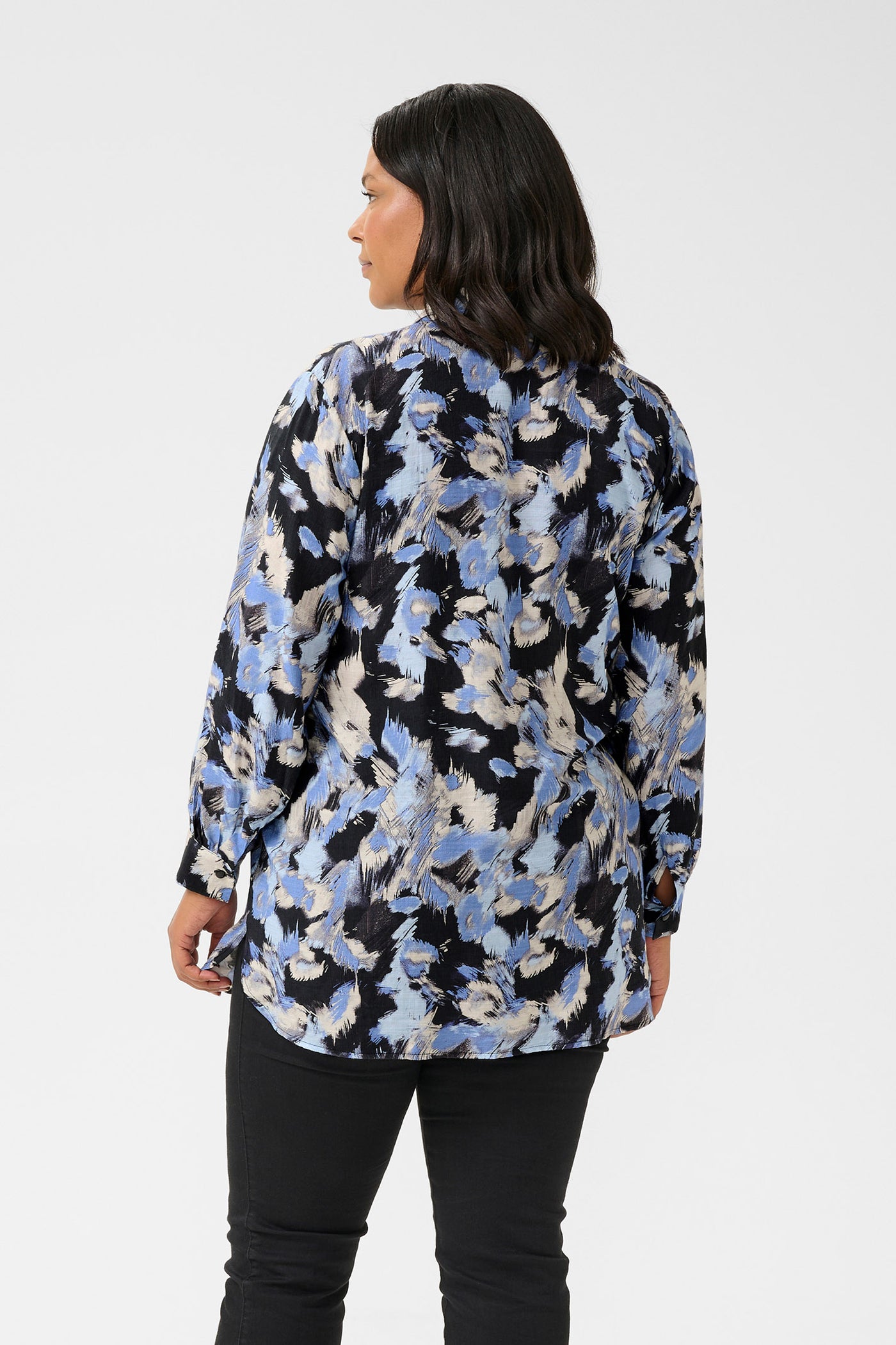 KCtoria Shirt Tunic Black/Blue Graphic Strokes