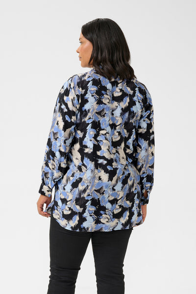 KCtoria Shirt Tunic Black/Blue Graphic Strokes Thumbnail