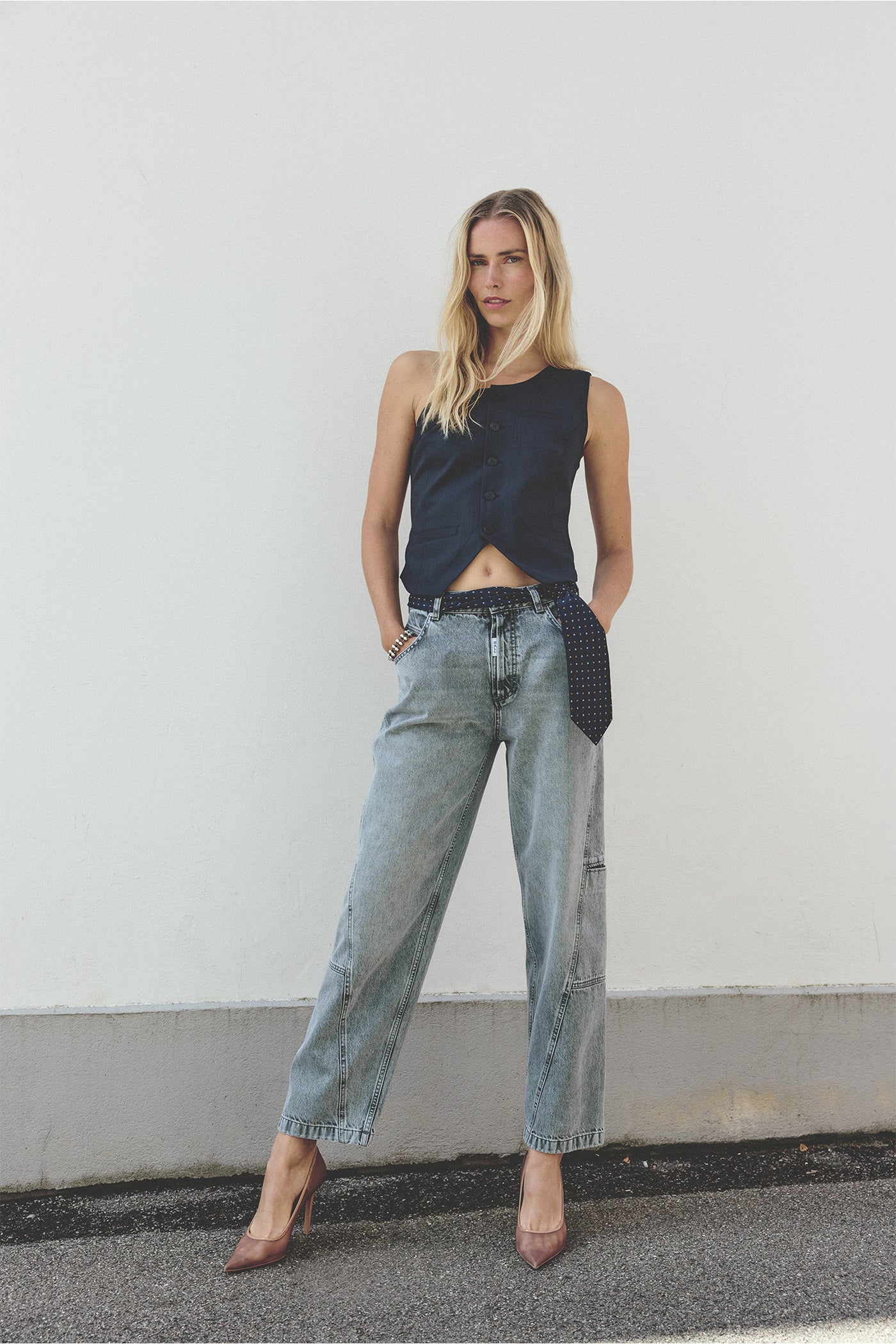 BACAMMIE CURVED JEANS Grey Denim - 50405099