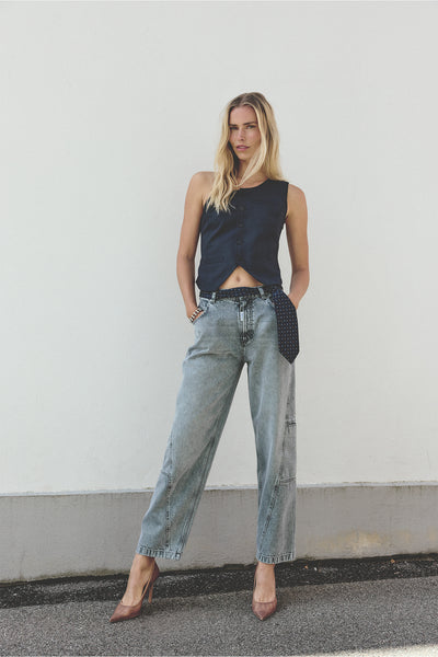 BACAMMIE CURVED JEANS Grey Denim - 50405099 Thumbnail