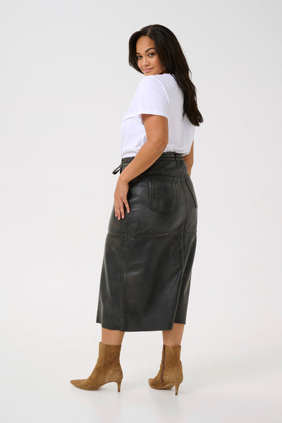 KCjanet Leather Skirt Black washed leather Thumbnail