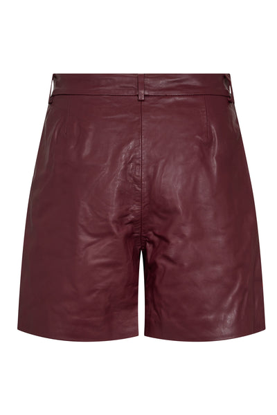 PhoebeCC Leather Pleat Shorts 186-Burgundy - 31458 Thumbnail