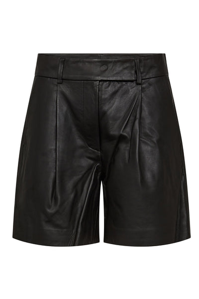 PhoebeCC Leather Pleat Shorts 96-Black - 31458 Thumbnail