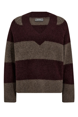 MMTaci Stripe LS V-Neck Knit FUDGE - 173090