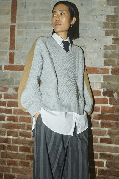 MMBeth Ottili V-neck Knit Grey Melange - 173270 Thumbnail