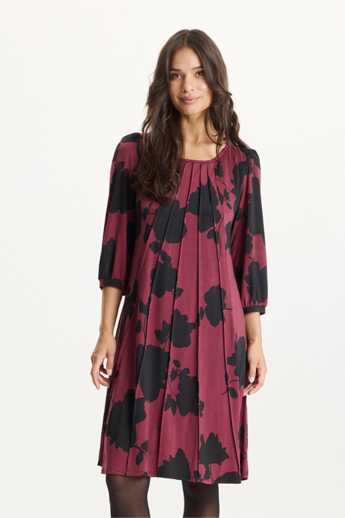 Lucette dress 3/4 sleeves Burgundy - 16876