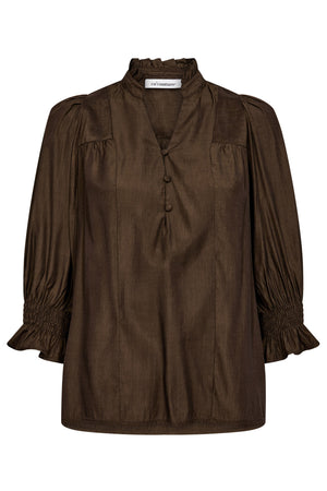 AilaCC Frill SS V-Blouse 83-Mocca - 35866