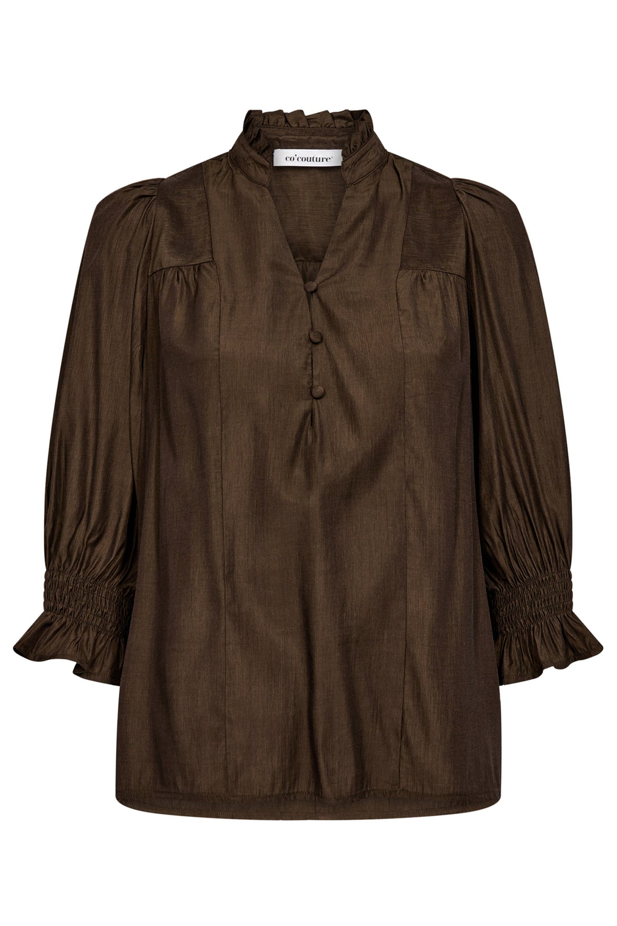 AilaCC Frill SS V-Blouse 83-Mocca - 35866