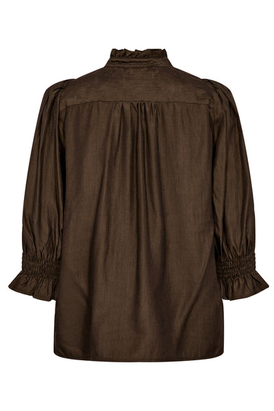 AilaCC Frill SS V-Blouse 83-Mocca - 35866 Thumbnail