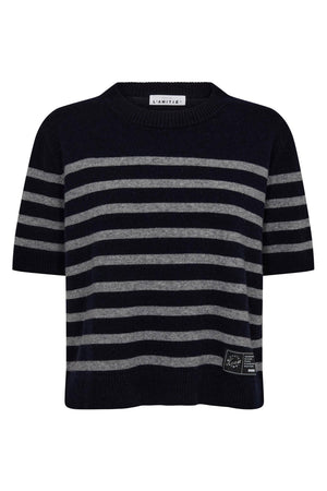 Cash Stripe SS O-Neck Navy/Grey Melange - HL10217