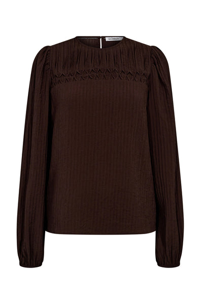 ShinaCC Pintuck Blouse 145-Dark Brown - 35921 Thumbnail