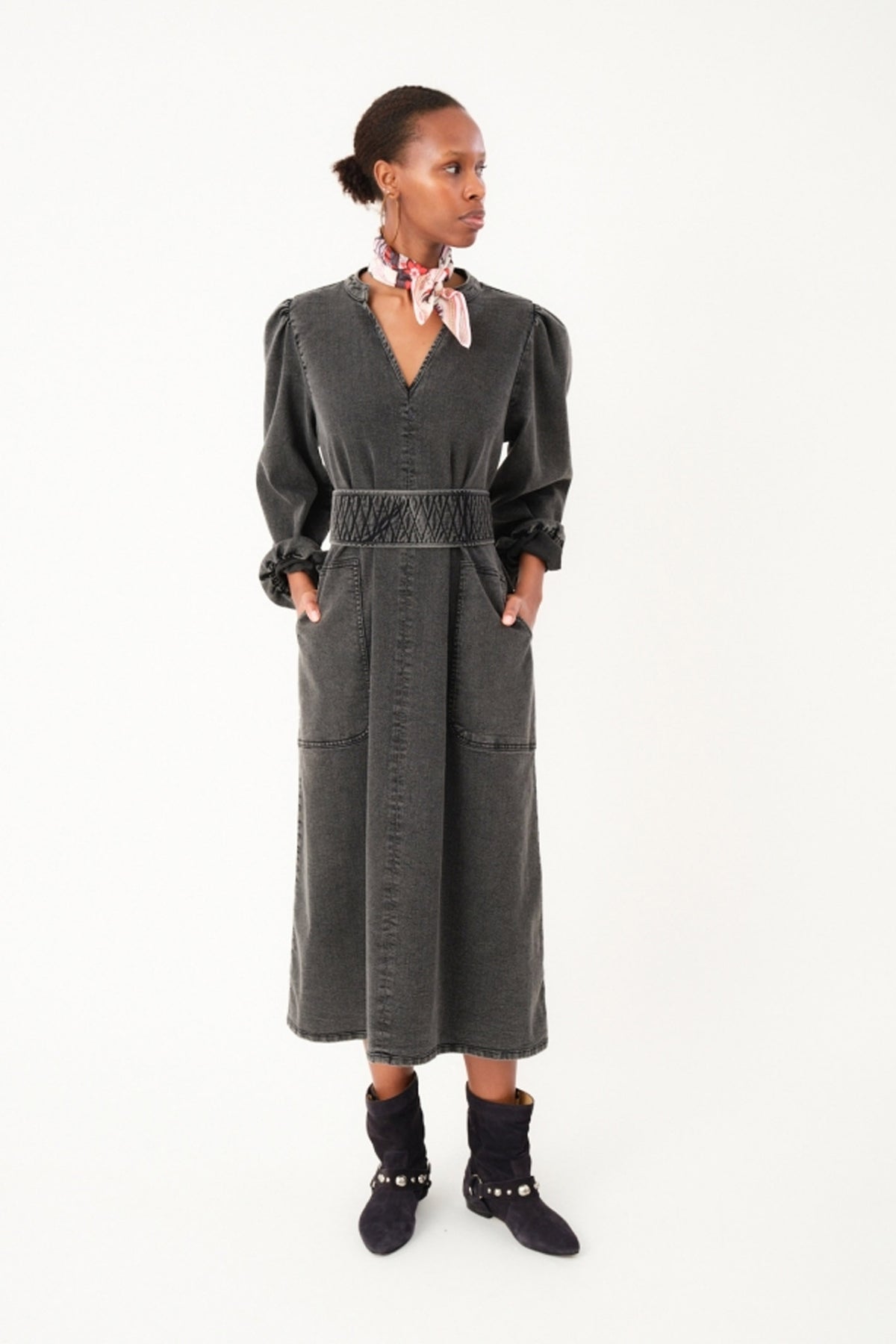 ParisLL Midi Dress LS 18 Washed Black - 25454-3030